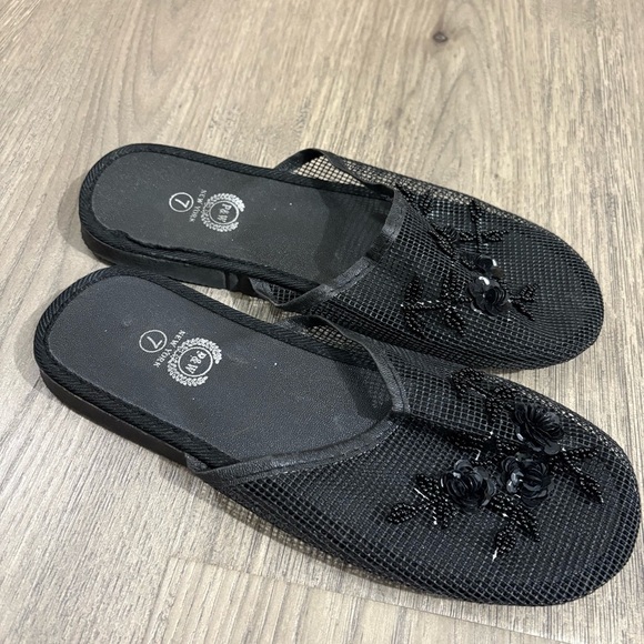 Black Women's Embellished Mesh Slide Sandals Sz 7 Spring Summer - Picture 1 of 6